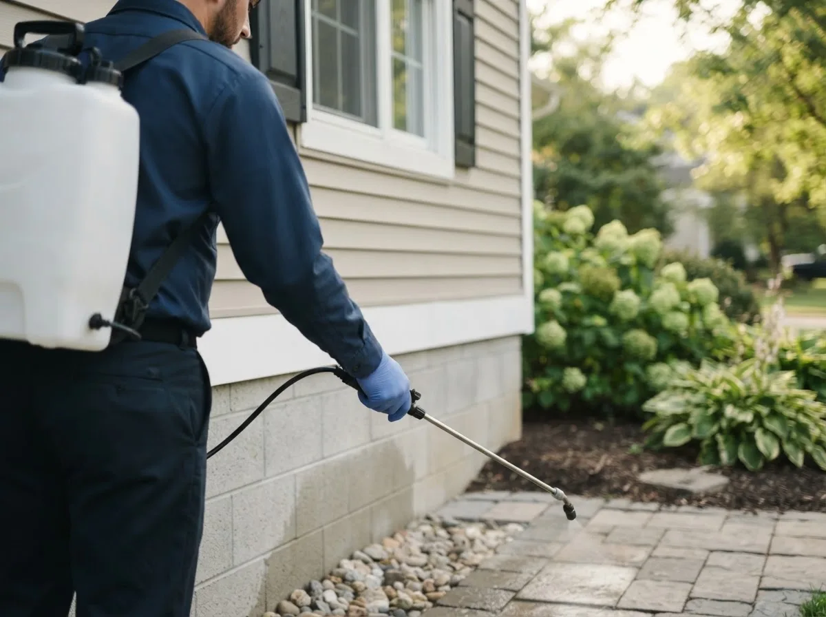 Pest control technician inspecting a home in Golden, IL